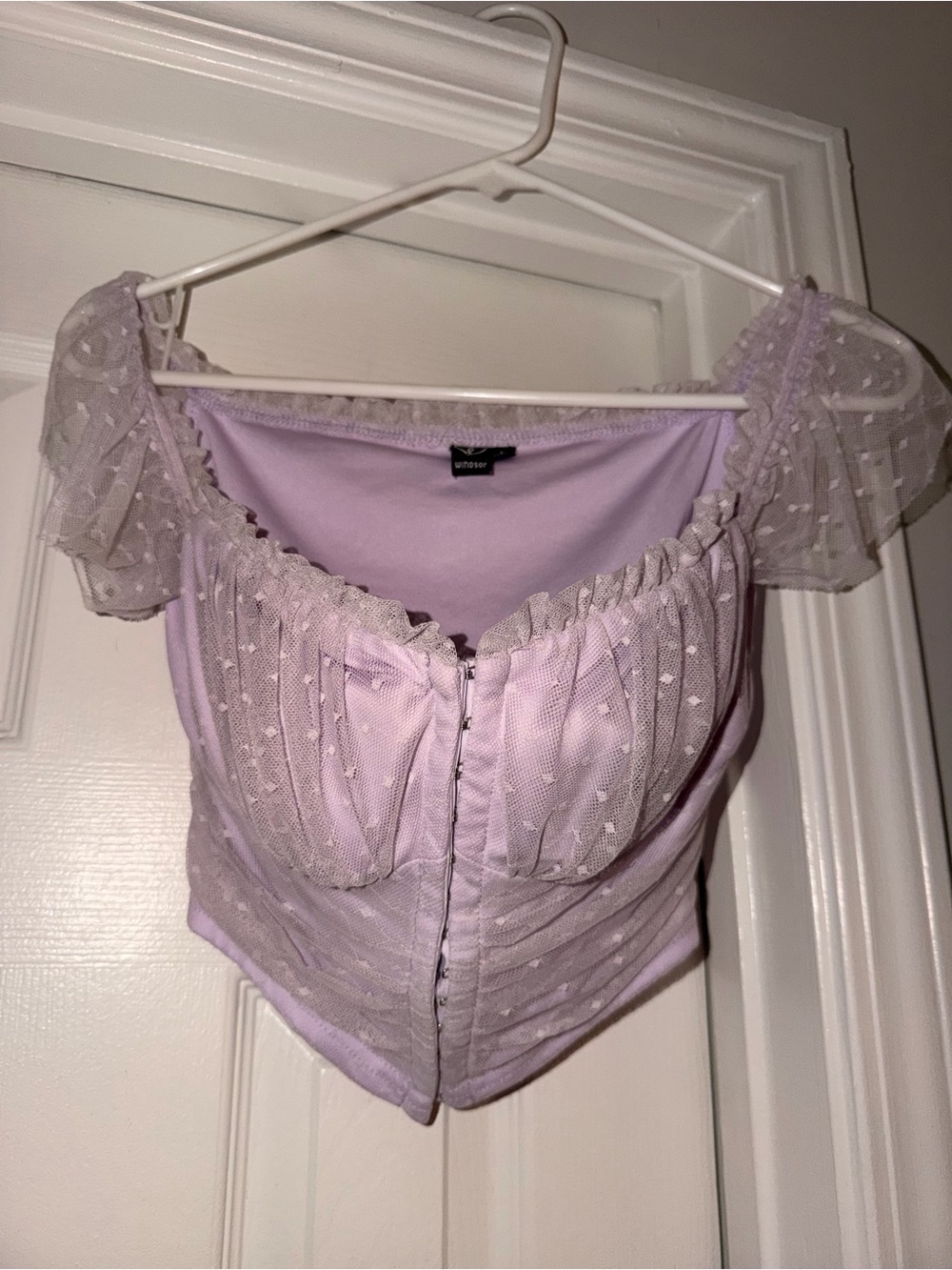 Lavender Mesh Flutter Sleeve Corset Top